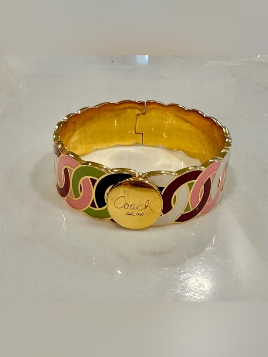 Coach Jewelry - Coach Gold-Tone Multicolor Enamel Link Bracelet - Pink, Green, Black, White